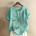 thumbnail image 2 of Baberdicy Women's T-Shirts Ladies Retro Leaf Print Casual Loose Cotton Linen Short Sleeve Pullover T Shirt Womens Tops, 2 of 3