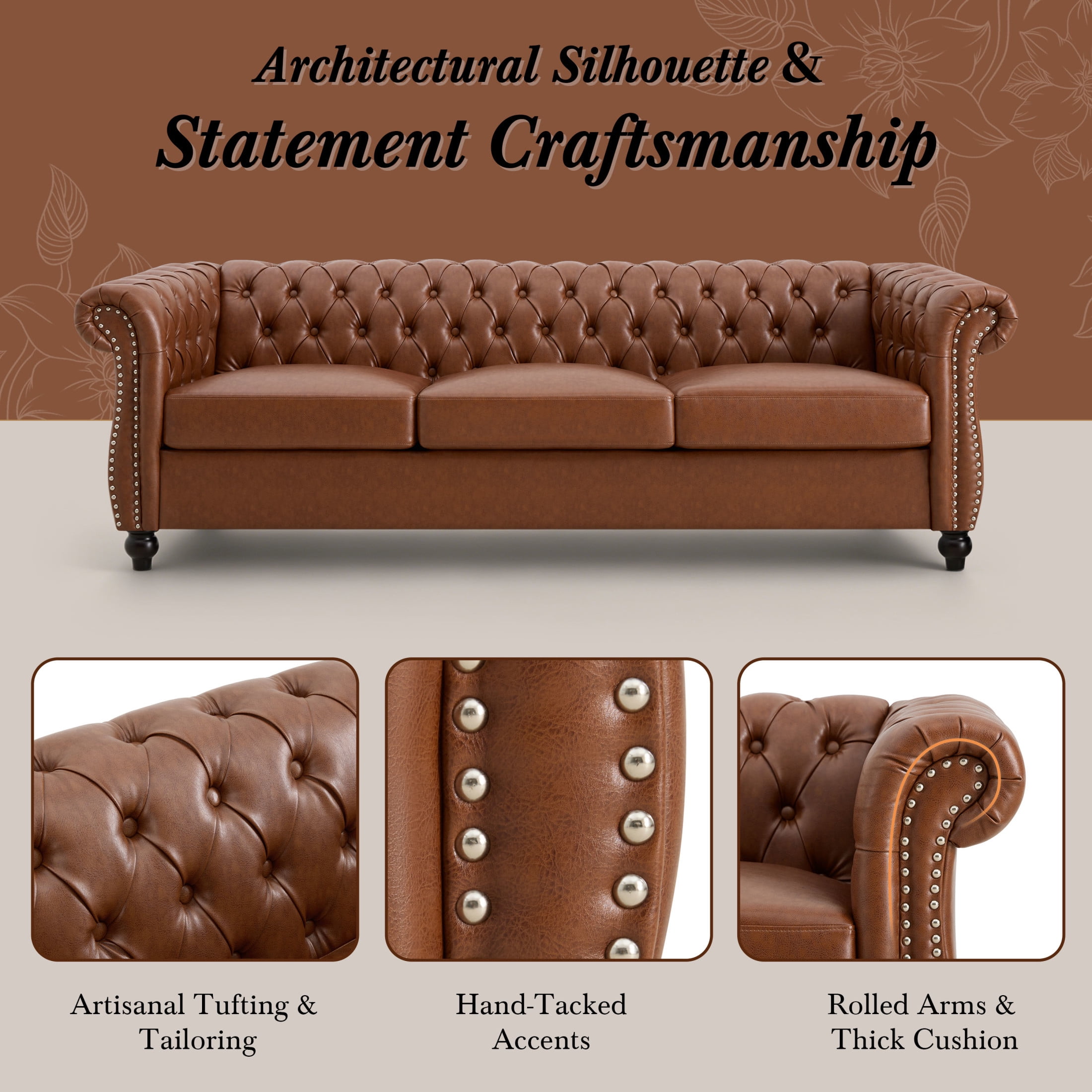 Christopher Knight Home Chesterfield L-Shaped Sofa with Storage Ottoman, Tufted PU Leather, Brown