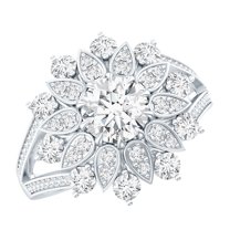 Rosec Jewels Certified Moissanite Cocktail Ring for Women - D-VS1 Quality - Moissanite Flower Ring - with Jewelry Box, 14K White Gold, US 11.50