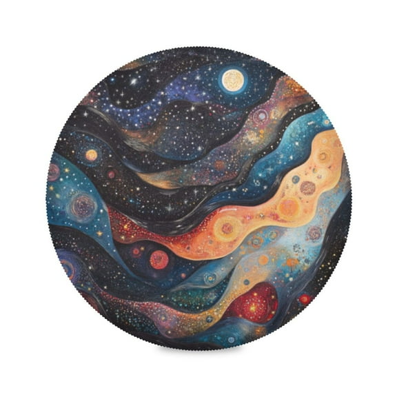 Round Plate Mat 15.4x15.4 Inchesx1 Placemat Table Mat Kitchen Mat Coffee Mat Fabric Thick, Strong Wear-Resistant, Heat Resistance Colorful Galaxy