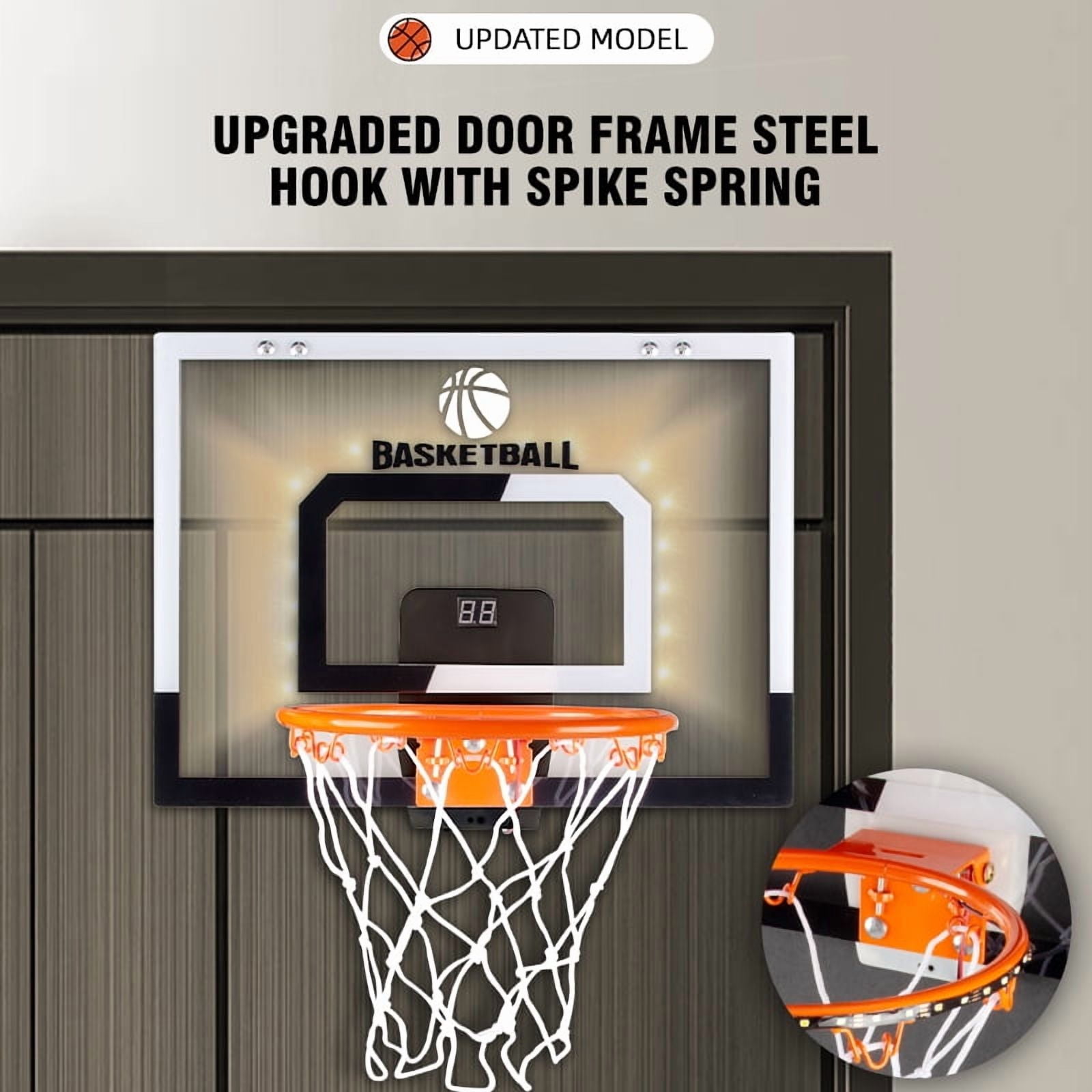 Indoor Basketball Hoop Mini Hoop with Electronic Scoreboard for Door Wall Room, Child, Black
