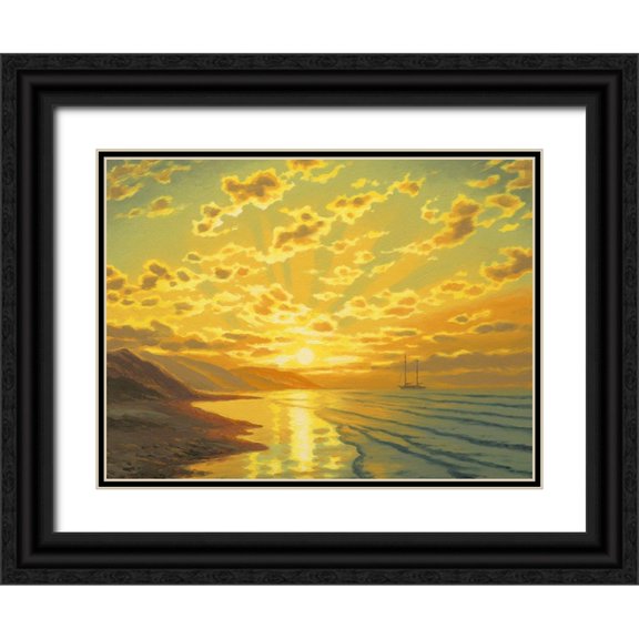 Adamov, Alexey 14x12 Black Ornate Wood Framed with Double Matting Museum Art Print Titled - Sunset over the Mountains by the Sea
