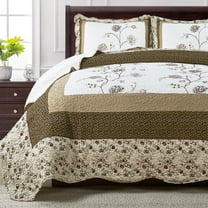 Home Soft Things 3 Piece Dorset Floral Patchwork Bedspread Set - Coffee - King (102" x 90")