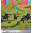 thumbnail image 1 of Soimoi Green Silk Fabric Text & Map Watercolor Fabric Prints By Yard 42 Inch Wide, 1 of 3