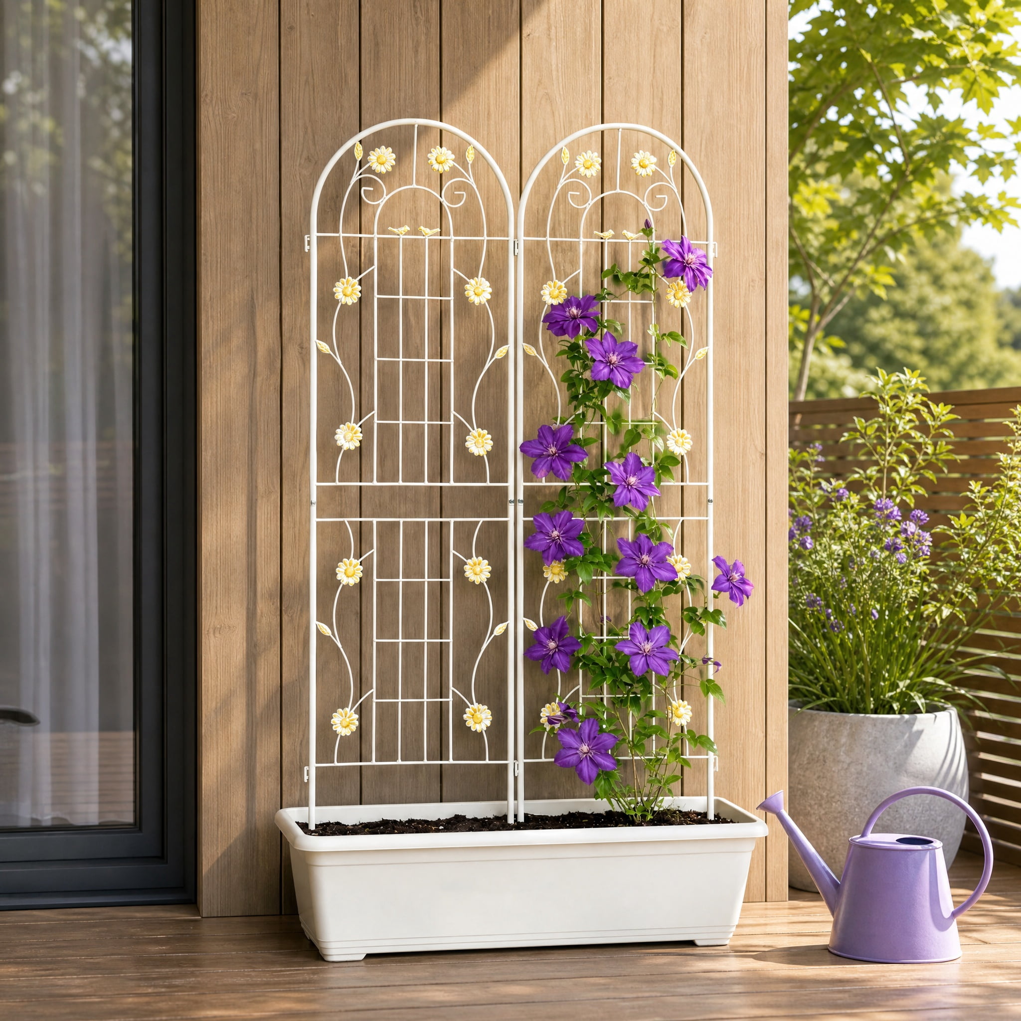 2 Pack 71" x 19.7" Metal Garden Trellis Rustproof Outdoor Plant Trellis for Climbing Plants Heavy Duty Flower Vine Support Trellis for Rose Clematis Ivy Cucumber Garden Patio Decor Cream White