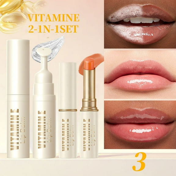 Vitamin E and Plant Bubble Lip Exfoliator Scrubber and Lip Balm Duo Lips Scrub & Polish and Moisturizer for Dry and Dark Lips & Fine Lines, Create Youthful lips