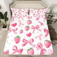thumbnail image 4 of Manfei Kawaii Ribbon Bed Sheets Set King Size, Pink Strawberry Bed Sheets King, Cartoon Bowknot Bedding King Size, Lightweight Room Decor, 4 Pieces, 4 of 7