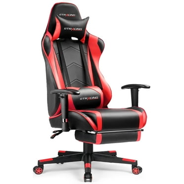 GTRACING Gaming Chair, Ergonomic Office Desk Chair with Lumbar Support, PU Leather, Footrest & Adjustable Headrest, Red
