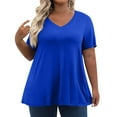 thumbnail image 2 of ZKIRBJV Womens Plus Size Tops Dressy Casual Going Out Tunic Crew Neck Short Sleeve Solid Color Plain T-Shirt Summer Tunics Blouses Dark Blue 5XL, 2 of 6