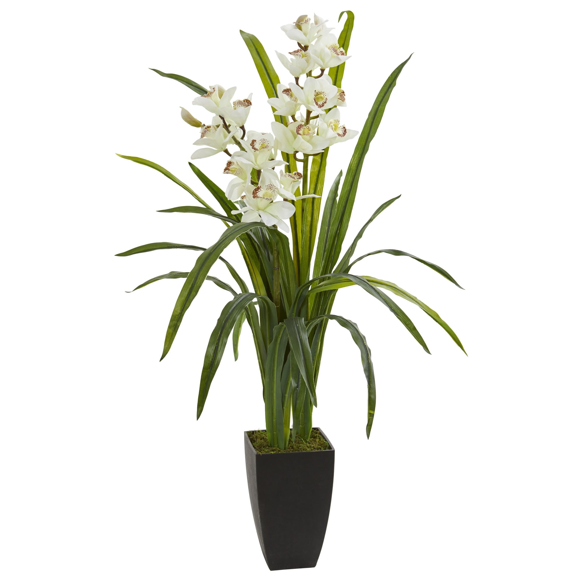 Nearly Natural 39" Cymbidium Orchid Plastic Artificial Plant, White