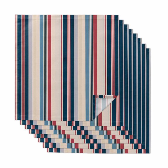 Blue Red Striped Cloth Napkins, Modern Stripes Art Farmhouse Washable and Reusable Dinner Napkins Set of 8, Table Napkin for Kitchen Party Birthday Wedding Hotel Housewarming 20"x20"