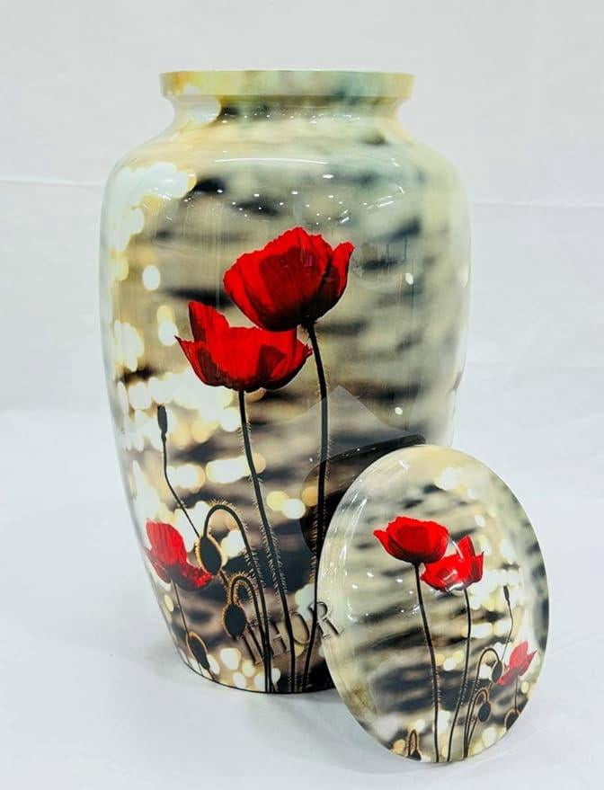 Handmade Red Rose Urns for Humans and Pets | Aluminum Metal Cremation Urns for Ashes & Mortal Remains | Urm for Human Ashes | Ashes Keepsake urn | Cinerary Urns Burial Urns | Pet Urn | Memorial Urn