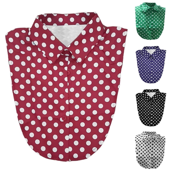 Helii Women Polka Dot Faux Collar Detachable Dickey Blouse Half Shirt Button Front Pointed Collar Layer Accessory for Sweater Cardigan Adjustable Green,One Size