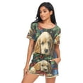 thumbnail image 5 of Women Pajama Sets Short Sleeve Sweatshirts Puppy under Christmas Tree Casual Tops and Shorts, 5 of 7