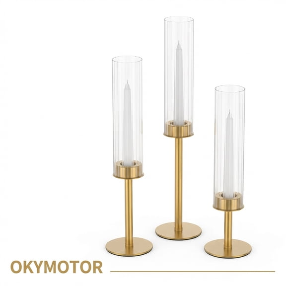 OKYMOTOR 3Pcs Hurricane Candle Holders Minimalist Tall Candlestick Holder Easy to Assemble for Table Fireplace Living Room Decoration