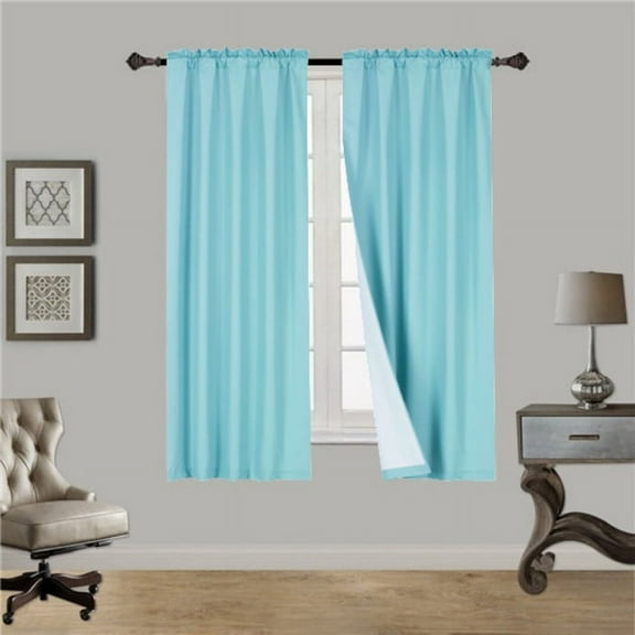 1 Turquoise blue Single Panel Solid Foam Lined Blackout Window Curtain Panel Treatment Drape Rod Pocket Size 63" Long R64