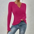thumbnail image 4 of tarylea Fall Tops for Women Ribbed V Neck Chest Button Pullover Long Sleeve Slim Fitted Solid Color Tops Casual Dailywear, 4 of 8