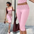 thumbnail image 2 of Womens Capri Leggings Low Waisted Slim Leg Polka Dots Capris Split Hem Cropped Yoga Pants, 2XL, 2 of 9