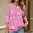 thumbnail image 4 of YUGYXL Trendy 3/4 Sleeve Tshirts for Women Sparkly Sequin Comfy Shirts Crew Neck Lightweight Tops Casual Soft Tunics Blouse Vacation Tees, 4 of 6