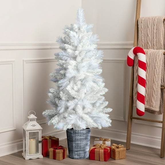 UBesGoo 4ft Christmas Tree, Fiber Optic Artificial Xmas Tree for Home Office Party, White