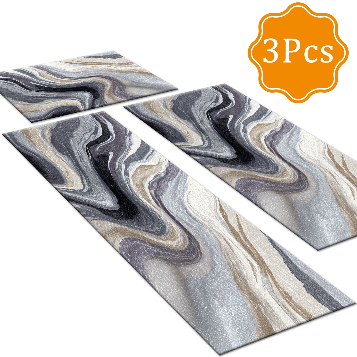 3-Piece Farmhouse Kitchen Rug Set, Washable Anti Slip Striped Floor Mats in 3 Sizes, Stain Resistant Decor Rugs for Kitchen Hallway Bathroom Home Christmas Decor