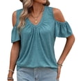 thumbnail image 3 of Ihhxva Women Oversized Tops Loose Fit Summer Cold Shoulder Blouse V-Neck Flutter Sleeve Top Casual Flowy Tunic Blouson Cotton Lightweight S-2XL, 3 of 9