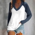 thumbnail image 2 of WREESH Womens Fashion T-Shirts Casual V Neck Color Block Pullover Top Loose Fit Raglan Long Sleeve Tops Ladies Loose Tops Casual Patchwork T-Shirts Blouse Dark Blue, 2 of 4