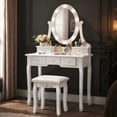 thumbnail image 2 of Ktaxon Vanity Table 10 LED Lights, 5 Drawers Makeup Dressing Desk with Cushioned Stool Set,Bedroom Vanities Set White, 2 of 9