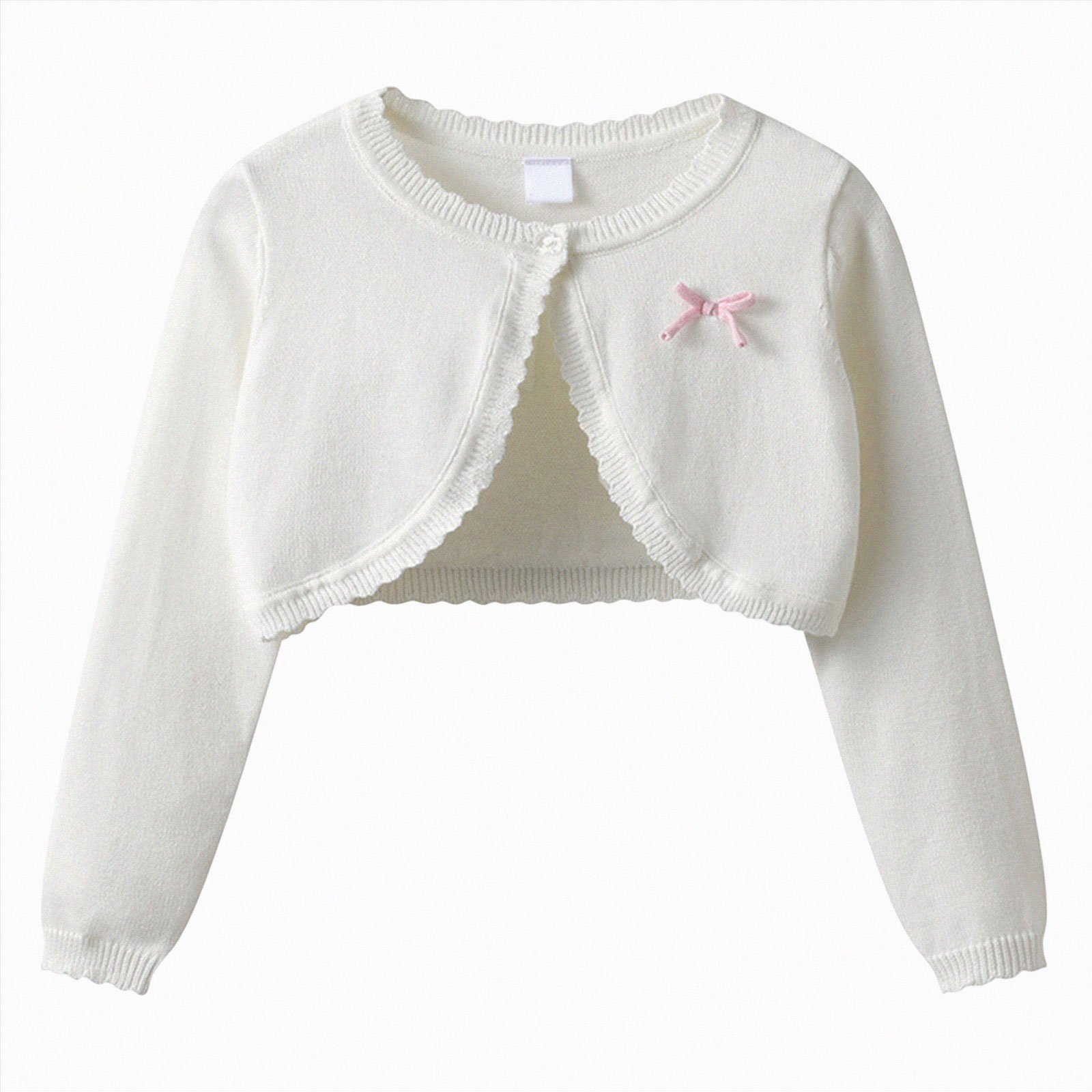 KPOPLK Girls Cardigan Toddler Girls Bolero Shrug Sweater1-12 Years Kids Knit Hollow Out Long Sleeve Button Cover Up Cropped Tops White Size 4-5 Years