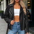 thumbnail image 5 of XUNKUSGA Faux Leather Jackets for Women Fashion Lapel Long Sleeve Zipper Up Moto Jacket Women with Buckle Belted Vintage Bike Motorcycle Coat Streetwear Black S, 5 of 7