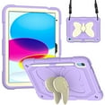 thumbnail image 2 of Dteck Shoulder Strap Case for iPad 10th Generation 10.9 inch 2022,iPad 11-inch (A16) 2025 Heavy Duty Rubber Case Butterfly Wings Kickstand with Pencil Holder Kids Girls Shockoroof Cover,Purple+Beige, 2 of 7