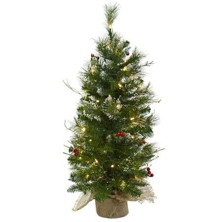 UPC 840703100054 product image for Nearly Natural Home Decor 3  Christmas Tree with Clear Lights Berries & Burlap B | upcitemdb.com
