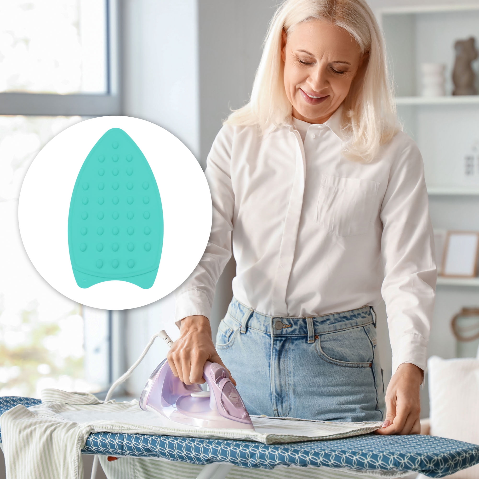 Unique Bargains Electric Iron Stand Hanging Hole Rest Pad Safe Cyan