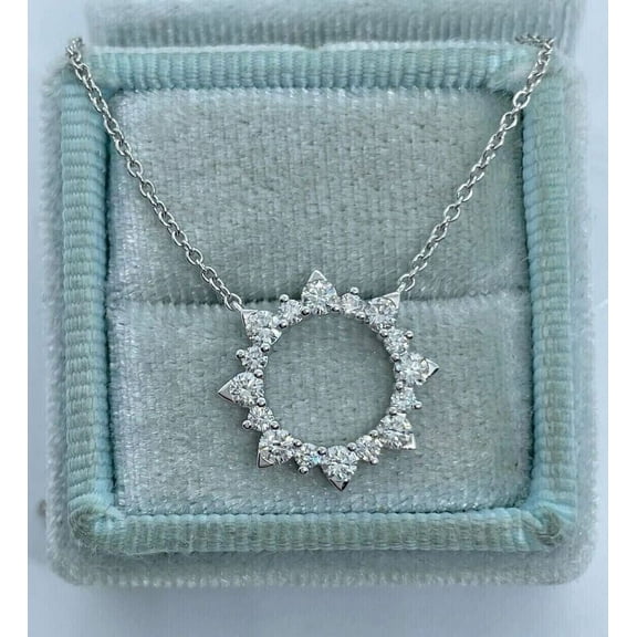 Forever Jewels 2Ct Round Cut Moissanite Women Circle Pendant 14K White Gold Plated