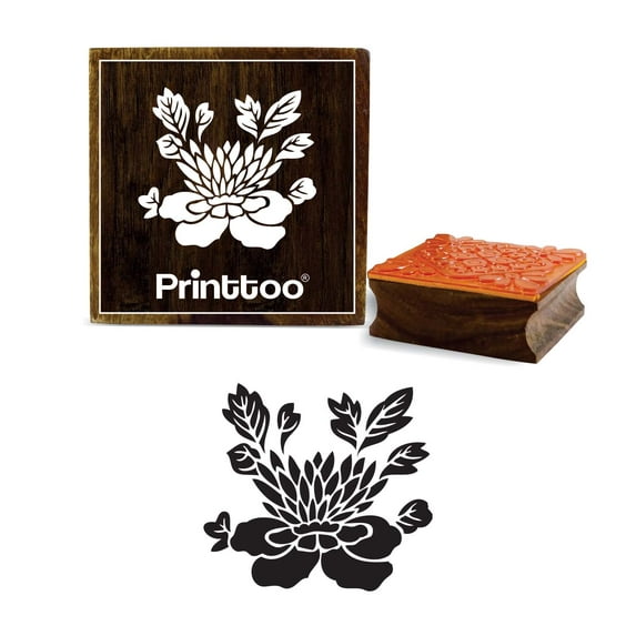 Printtoo Diary Card Scrap-booking Square Floral Design Brown Wooden Rubber Stamp-2 x 2 Inches