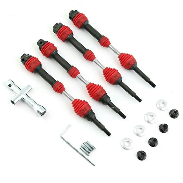 4-Piece Steel CVD Drive Shaft Set (Front & Rear) - Red/Blue/Black/Green Options, 153g, Compatible with 1/10 Traxxas Slash, Rustler, Hoss, Stampede VXL 4X4 RC Cars, Replaces 6851R 6852R, Includes