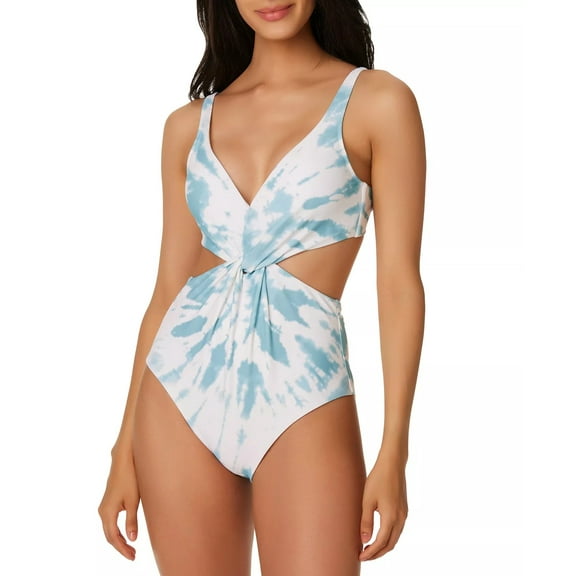 Bar III ABALONE BLUE Spiraling Twist-Front One-Piece Swimsuit, US X-Large