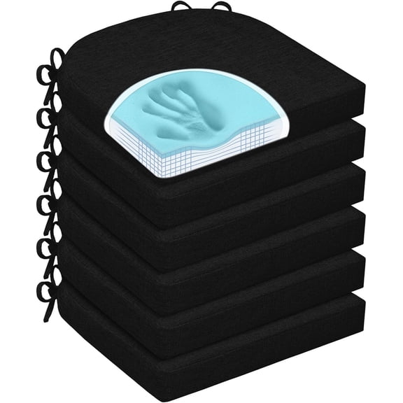 Chair Cushions for Dining Chairs, Non Slip Chair Pads with Ties and Washable Covers, Memory Foam Kitchen Chair Cushions Set of 6, 16"X16"X2.5", Black