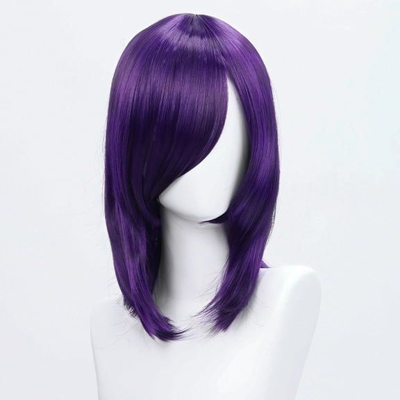 XmhyTop 14 Inch (40cm) Medium-Length Straight Cosplay Bob Wig -For Female, Dark Purple
