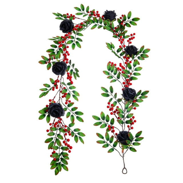 TIELUTT Guirlande de Baies Rouges avec Feuilles Vertes Guirlande de Baies de Noël Filaire Branche de Baies Grande Couronne de Fleurs Séchées de Noël Extérieure Couronne de Perles pour Porte d'Entrée d'Hiver Saint-Valentin pour Porte d'Entrée