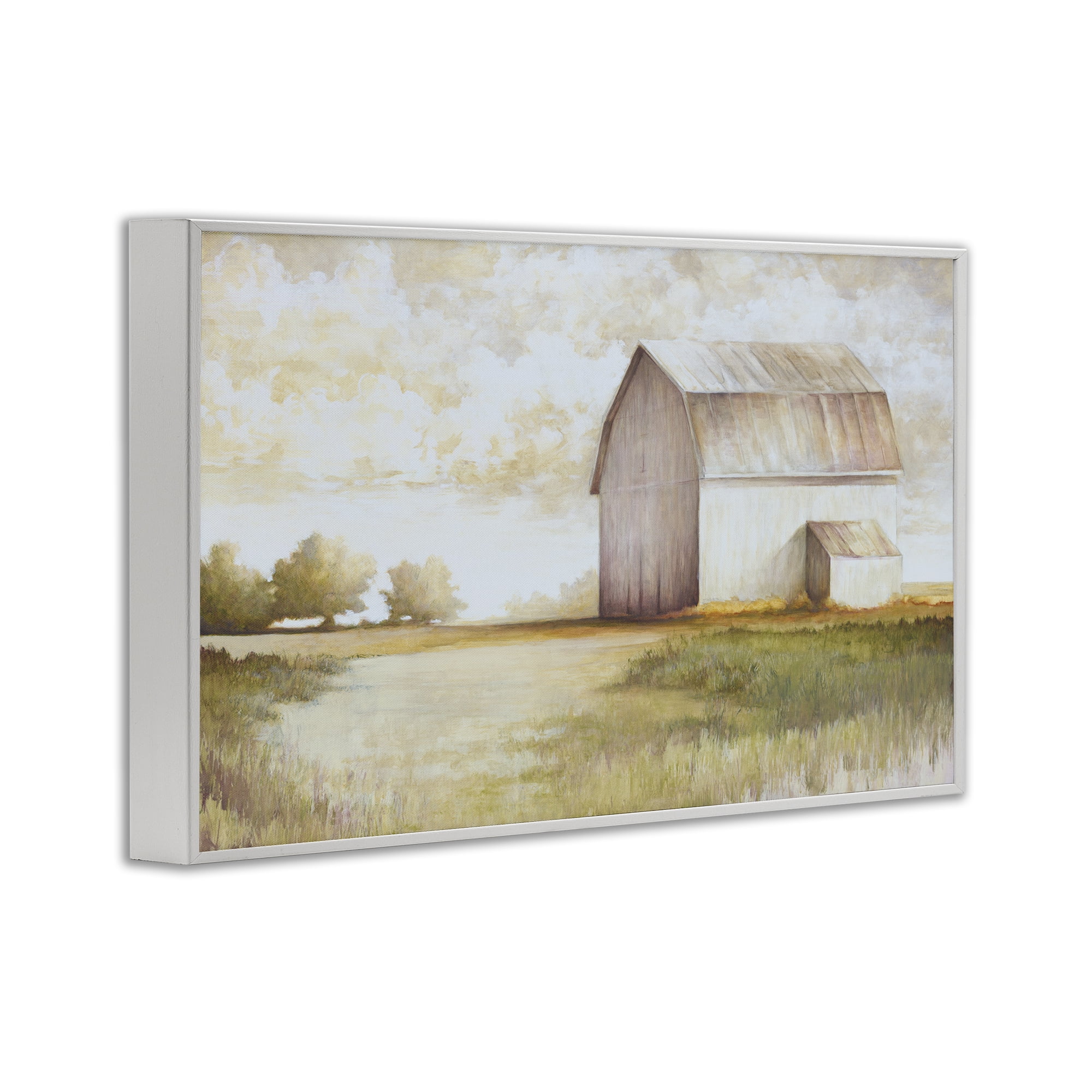 Stupell Industries Neutral Distant Barn Landscape Painting White Framed Art Print Wall Art, 18 x 12