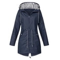thumbnail image 4 of Dezsed Women Raincoat Waterproof Trench Coat Women Solid Rain Jacket Outdoor Hooded Raincoat Windproof Top Navy XL, 4 of 4