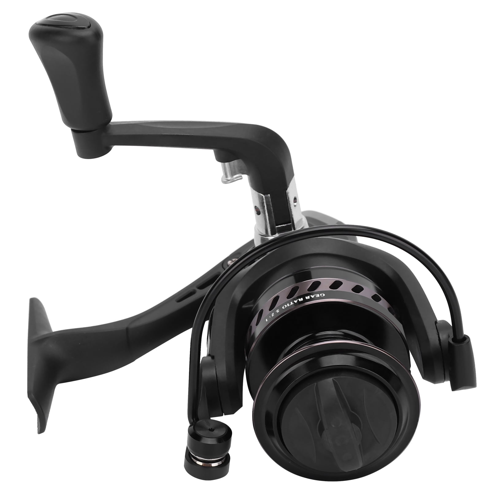 YAHHU Portable Metal Sea Rod Spinning Fishing Line Reel Rocking Raft Accessory LS4000 Gun Black with 5.2:1 Gear Ratio for Saltwater Freshwater Fishing Ambidextrous Retrieve (5.12 inches / 13 cm)