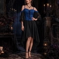thumbnail image 6 of YuXingFu Gothic Dresses for Women Halloween Mesh Lace Patchwork Suspender Off Shoulder Court Style Dress Blue S, 6 of 7