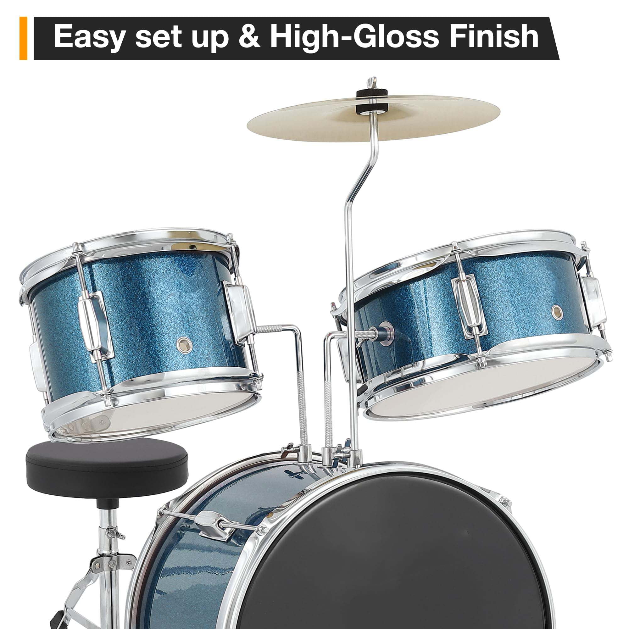 Huisuilinss Kids Drum Set For Musical Instruments,3-Piece Junior Drum Sets For Beginner,With Bass,Tom-Tom,Snare,Cymbals,Hi-Tone,Sticks,Base Pedal And Stool