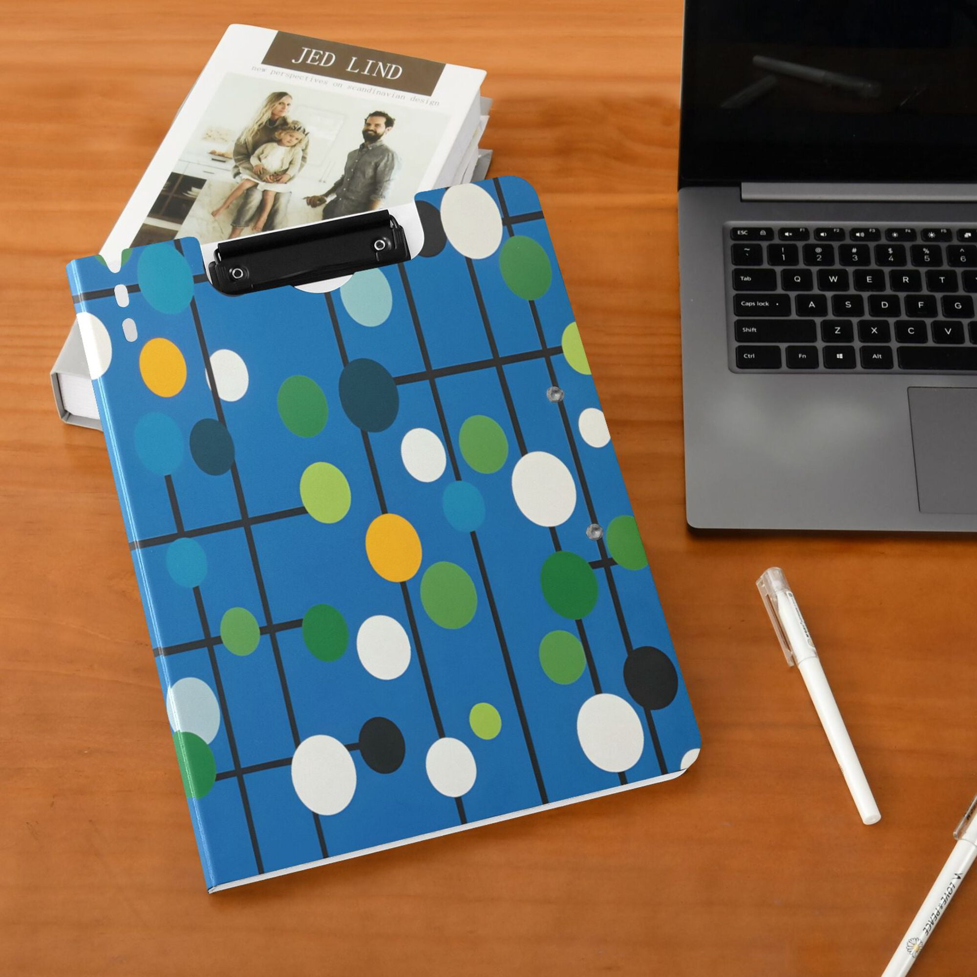 FORMRS A4 Clipboard Folder with Pen Holder Horizontal Foldable School Office Binder, Blue Abstract