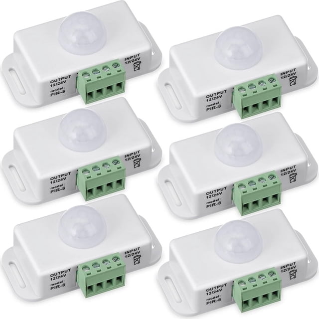 6 Pack 12V 24V PIR Sensor LED Motion Sensor Motion Detector Light Switch Body Infrared Sensing Motion Timing function,6 x sensor,White