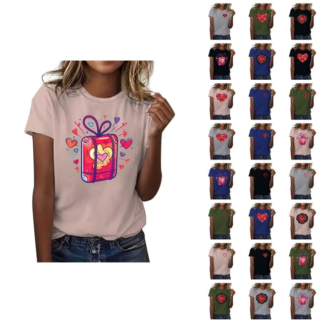 T-shirt Femme Saint-Valentin 2026 Manches Courtes Col Rond Graphique Cœur d'Amour