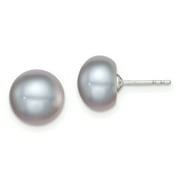 Primal Silver Sterling Silver Rhodium-plated 9-10mm Grey Freshwater Cultured Button Pearl Stud Earrings