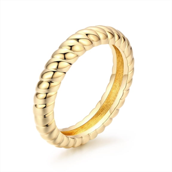 Valloey Rover 14K Gold Thin Beaded Full Bead Sterling Twisted Rope Black CZ Wedding Band Stacking Tiny Rings for Women